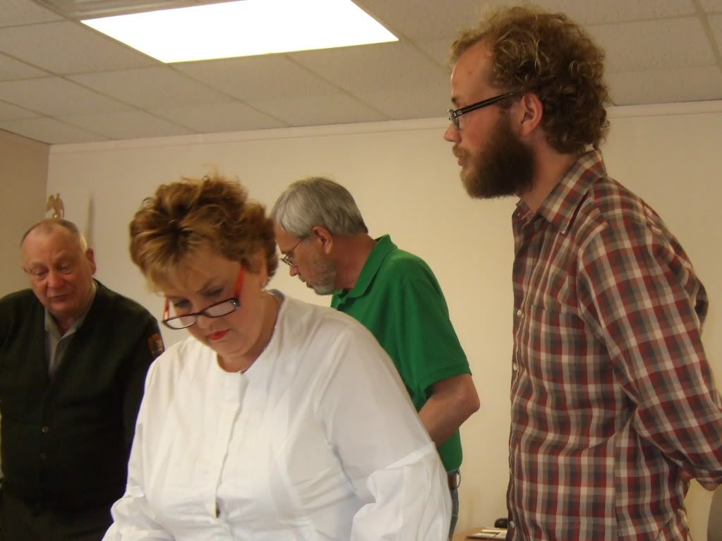 (L) CAVE Cultural Resources Manager Dave Kayser,then Susan McGuire (Mr. McGuire's wife), Jim, and Bo 