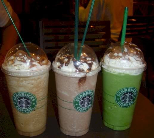 Mocha, Chocolate, Green Tea.